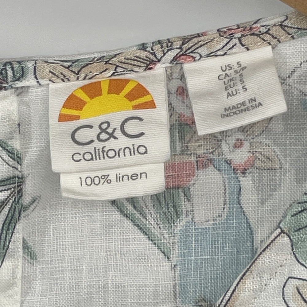 C&C California Dress Size S Linen Tropical Print Sleeveless Shift Pockets Beach - Picture 3 of 7